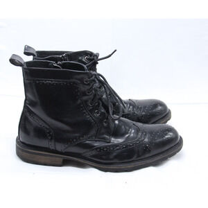Steve Madden Swavay Boots Mens Sz 13 Black Leather Wingtip Brogue Side Zip Ankle
